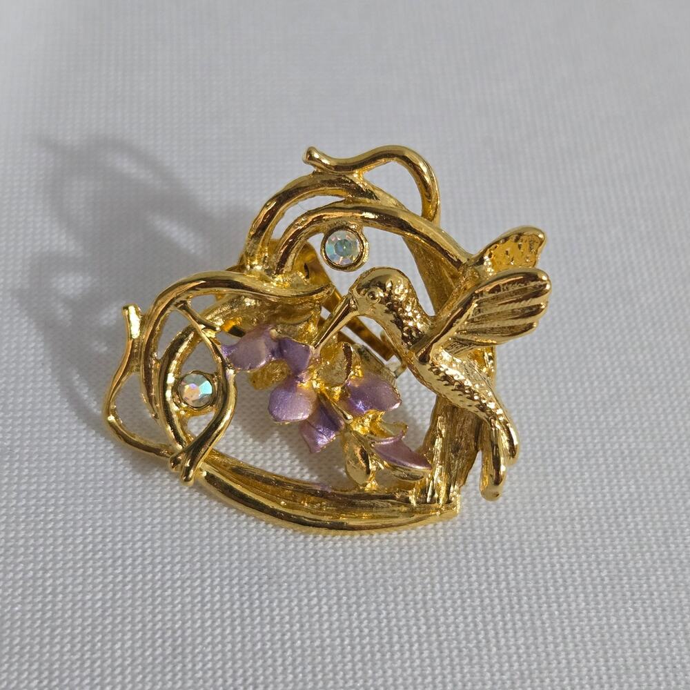 Vintage Kirks Folly Hummingbird Wisteria Heart Shaped Clip on Earrings - Picture 3 of 7